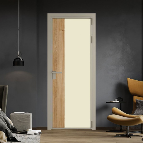 Межкомнатная дверь ProfilDoors 7 AG стекло Монохром жемчуг триплекс цвет профиля Никель матовый вставка Дуб Карамель