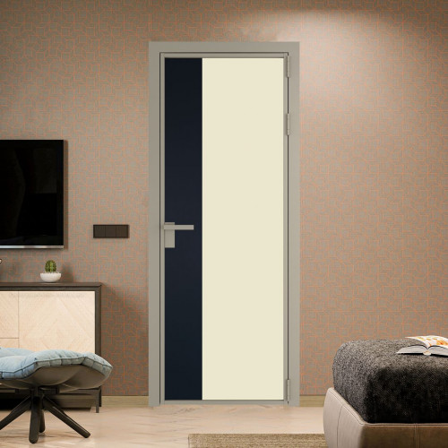 Межкомнатная дверь ProfilDoors 7 AG стекло Монохром жемчуг триплекс цвет профиля Никель матовый вставка Нэви Блу