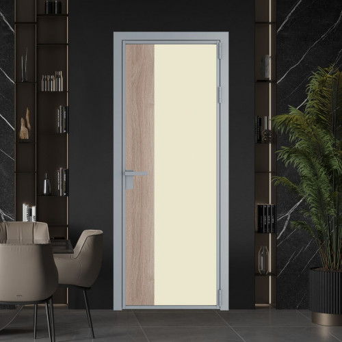 Межкомнатная дверь ProfilDoors 7 AG стекло Монохром жемчуг триплекс цвет профиля Серебро вставка Дуб Сонома