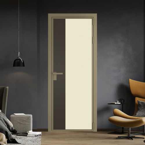 Межкомнатная дверь ProfilDoors 7 AG стекло Монохром жемчуг триплекс цвет профиля Шампань вставка Перламутр бронза