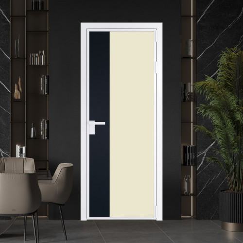Межкомнатная дверь ProfilDoors 7 AG стекло Монохром жемчуг триплекс цвет профиля Вайт вставка Нэви Блу