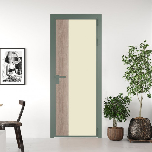 Межкомнатная дверь ProfilDoors 7 AG стекло Монохром жемчуг триплекс цвет профиля Зеленый воск вставка Дуб Сонома