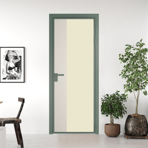 Межкомнатная дверь ProfilDoors 7 AG стекло Монохром жемчуг триплекс цвет профиля Зеленый воск вставка Перламутр белый