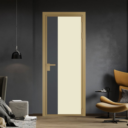 Межкомнатная дверь ProfilDoors 7 AG стекло Монохром жемчуг триплекс цвет профиля Золото вставка Графит
