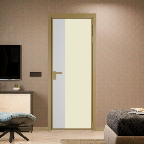 Межкомнатная дверь ProfilDoors 7 AG стекло Монохром жемчуг триплекс цвет профиля Золото вставка Крем Вайт