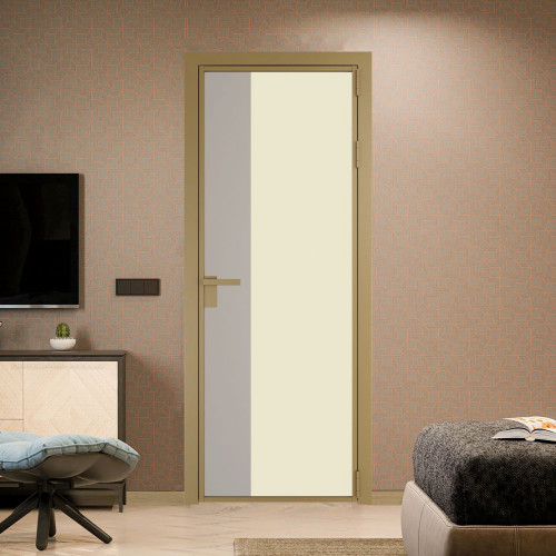 Межкомнатная дверь ProfilDoors 7 AG стекло Монохром жемчуг триплекс цвет профиля Золото вставка Сэнд