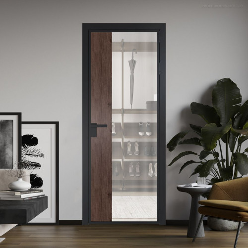 Межкомнатная дверь ProfilDoors 7 AG стекло Мору двухстороннее белое цвет профиля Черный матовый вставка Дуб Тобакко