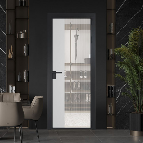 Межкомнатная дверь ProfilDoors 7 AG стекло Мору двухстороннее белое цвет профиля Черный матовый вставка Крем Вайт