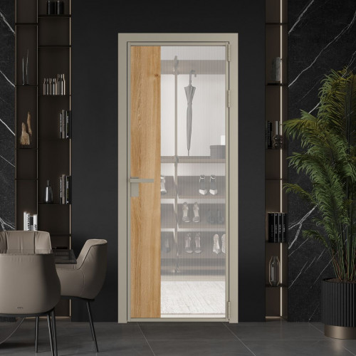 Межкомнатная дверь ProfilDoors 7 AG стекло Мору двухстороннее белое цвет профиля Никель матовый вставка Дуб Карамель