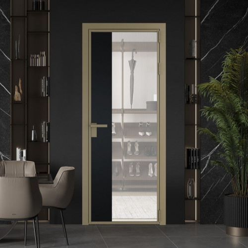 Межкомнатная дверь ProfilDoors 7 AG стекло Мору двухстороннее белое цвет профиля Шампань вставка Блэк