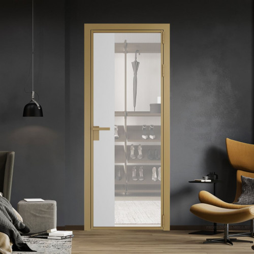 Межкомнатная дверь ProfilDoors 7 AG стекло Мору двухстороннее белое цвет профиля Золото вставка Крем Вайт