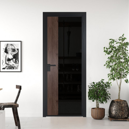 Межкомнатная дверь ProfilDoors 7 AG стекло Мору двухстороннее черное цвет профиля Черный матовый вставка Дуб Тобакко