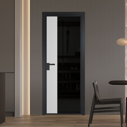 Межкомнатная дверь ProfilDoors 7 AG стекло Мору двухстороннее черное цвет профиля Черный матовый вставка Крем Вайт