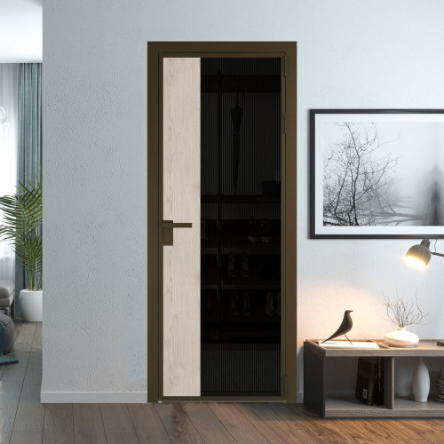 Межкомнатная дверь ProfilDoors 7 AG стекло Мору двухстороннее черное цвет профиля Деорэ вставка Каштан светлый