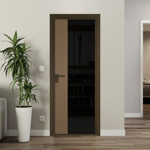 Межкомнатная дверь ProfilDoors 7 AG стекло Мору двухстороннее черное цвет профиля Деорэ вставка Перламутр золото