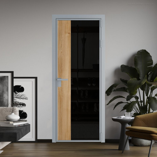 Межкомнатная дверь ProfilDoors 7 AG стекло Мору двухстороннее черное цвет профиля Серебро вставка Дуб Карамель