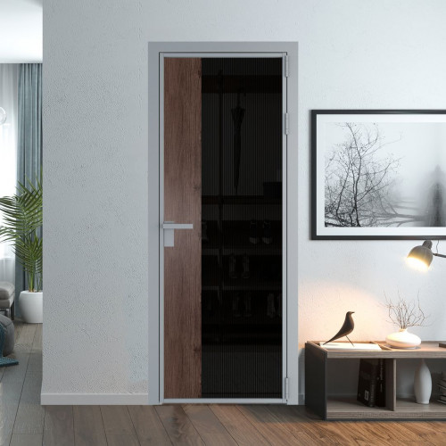 Межкомнатная дверь ProfilDoors 7 AG стекло Мору двухстороннее черное цвет профиля Серебро вставка Дуб Тобакко