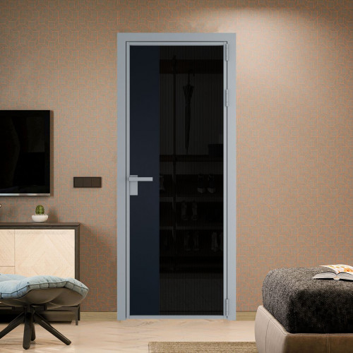 Межкомнатная дверь ProfilDoors 7 AG стекло Мору двухстороннее черное цвет профиля Серебро вставка Нэви Блу