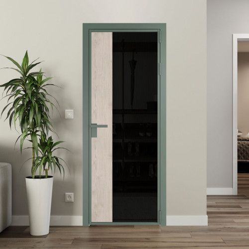 Межкомнатная дверь ProfilDoors 7 AG стекло Мору двухстороннее черное цвет профиля Зеленый воск вставка Каштан светлый