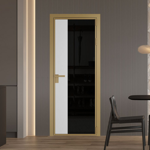 Межкомнатная дверь ProfilDoors 7 AG стекло Мору двухстороннее черное цвет профиля Золото вставка Крем Вайт
