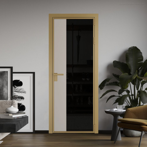 Межкомнатная дверь ProfilDoors 7 AG стекло Мору двухстороннее черное цвет профиля Золото вставка Сэнд