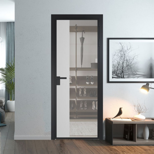 Межкомнатная дверь ProfilDoors 7 AG стекло Мору осветленное цвет профиля Черный матовый вставка Крем Вайт