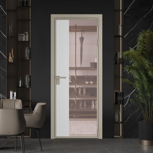 Межкомнатная дверь ProfilDoors 7 AG стекло Мору розовое цвет профиля Никель матовый вставка Крем Вайт