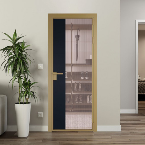 Межкомнатная дверь ProfilDoors 7 AG стекло Мору розовое цвет профиля Золото вставка Нэви Блу