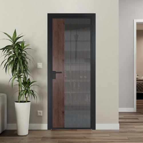Межкомнатная дверь ProfilDoors 7 AG стекло Мору тонированное цвет профиля Черный матовый вставка Дуб Тобакко