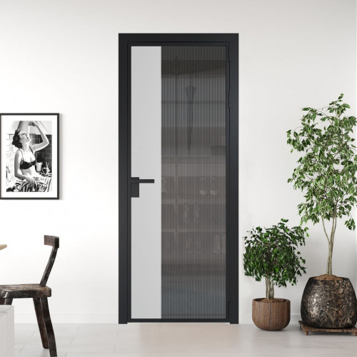 Межкомнатная дверь ProfilDoors 7 AG стекло Мору тонированное цвет профиля Черный матовый вставка Крем Вайт