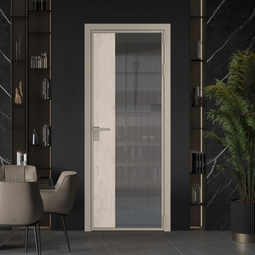 Межкомнатная дверь ProfilDoors 7 AG стекло Мору тонированное цвет профиля Никель матовый вставка Каштан светлый