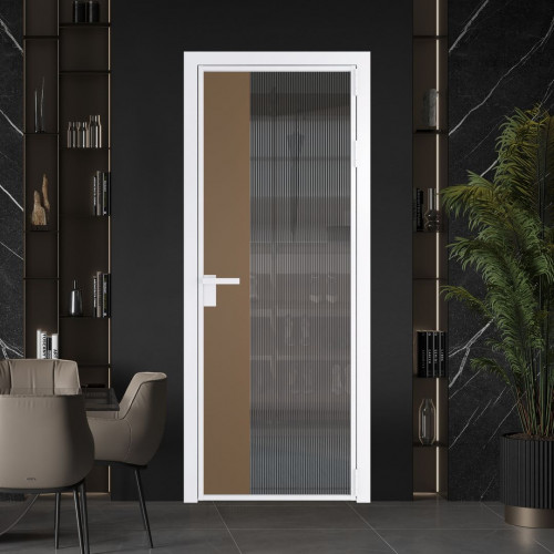 Межкомнатная дверь ProfilDoors 7 AG стекло Мору тонированное цвет профиля Вайт вставка Перламутр золото