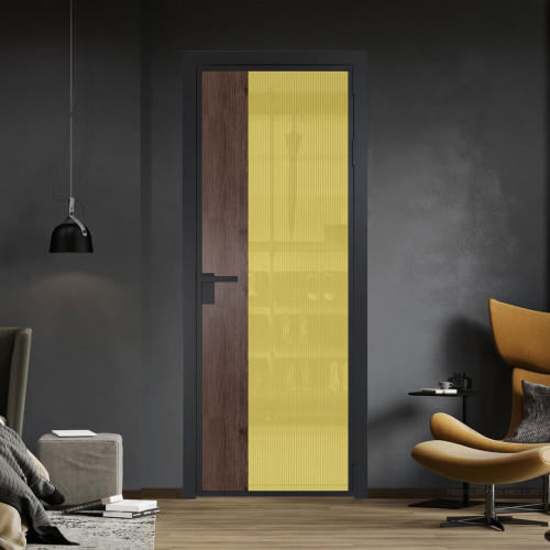 Межкомнатная дверь ProfilDoors 7 AG стекло Мору золото цвет профиля Черный матовый вставка Дуб Тобакко