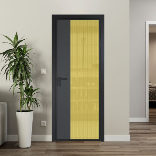 Межкомнатная дверь ProfilDoors 7 AG стекло Мору золото цвет профиля Черный матовый вставка Графит