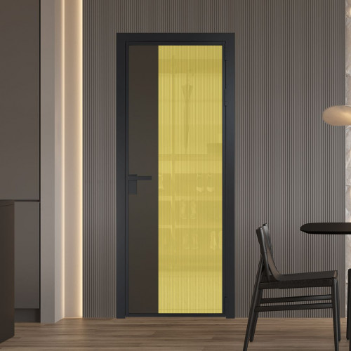 Межкомнатная дверь ProfilDoors 7 AG стекло Мору золото цвет профиля Черный матовый вставка Перламутр бронза