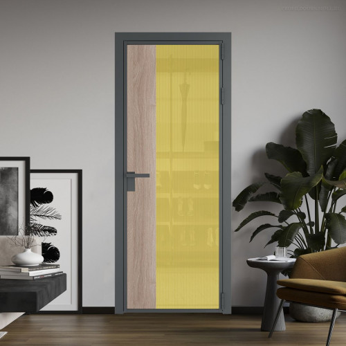 Межкомнатная дверь ProfilDoors 7 AG стекло Мору золото цвет профиля Серая ночь вставка Дуб Сонома