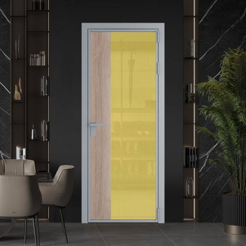 Межкомнатная дверь ProfilDoors 7 AG стекло Мору золото цвет профиля Серебро вставка Дуб Сонома