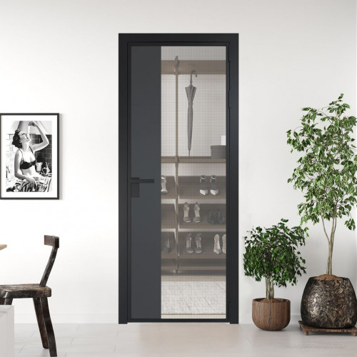 Межкомнатная дверь ProfilDoors 7 AG стекло Рэте цвет профиля Черный матовый вставка Графит