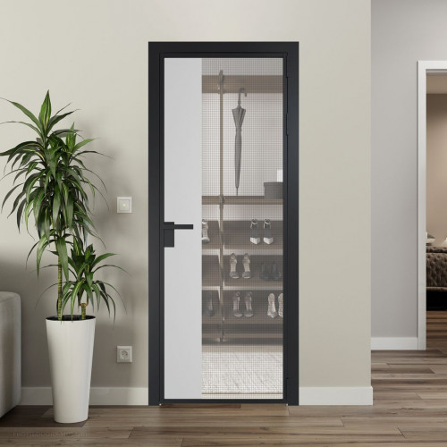 Межкомнатная дверь ProfilDoors 7 AG стекло Рэте цвет профиля Черный матовый вставка Крем Вайт