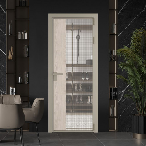 Межкомнатная дверь ProfilDoors 7 AG стекло Рэте цвет профиля Никель матовый вставка Каштан светлый