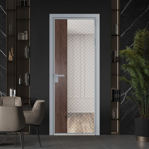 Межкомнатная дверь ProfilDoors 7 AG стекло Ромб белый цвет профиля Серебро вставка Дуб Тобакко