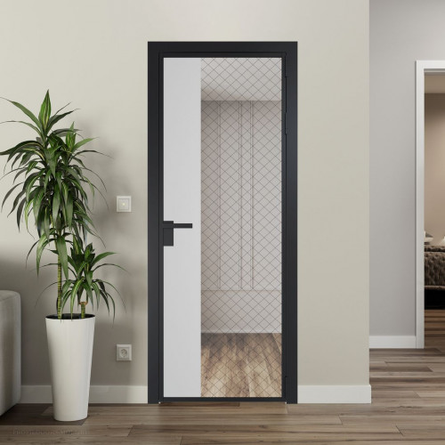 Межкомнатная дверь ProfilDoors 7 AG стекло Ромб черный цвет профиля Черный матовый вставка Крем Вайт