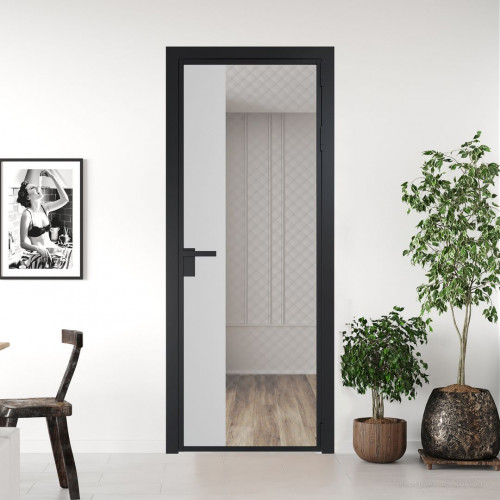 Межкомнатная дверь ProfilDoors 7 AG стекло Ромб серебро цвет профиля Черный матовый вставка Крем Вайт
