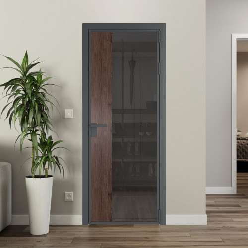 Межкомнатная дверь ProfilDoors 7 AG стекло Тонированное цвет профиля Серая ночь вставка Дуб Тобакко