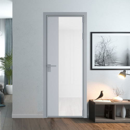 Межкомнатная дверь ProfilDoors 7 AG стекло Триплекс белый цвет профиля Серебро вставка Лайт Грей
