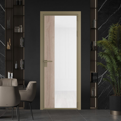 Межкомнатная дверь ProfilDoors 7 AG стекло Триплекс белый цвет профиля Шампань вставка Дуб Сонома