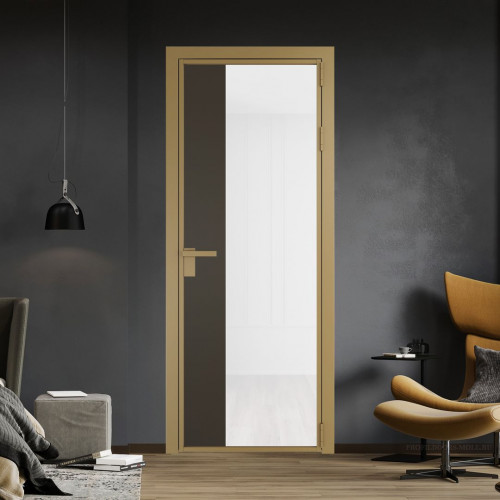 Межкомнатная дверь ProfilDoors 7 AG стекло Триплекс белый цвет профиля Золото вставка Перламутр бронза