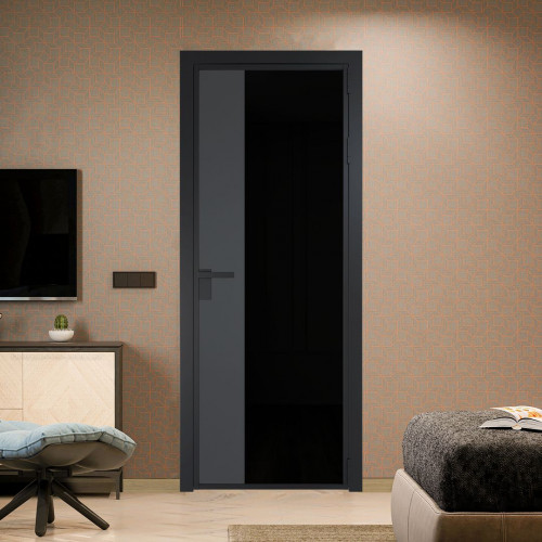 Межкомнатная дверь ProfilDoors 7 AG стекло Триплекс черный цвет профиля Черный матовый вставка Графит
