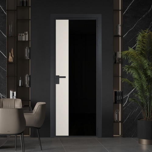 Межкомнатная дверь ProfilDoors 7 AG стекло Триплекс черный цвет профиля Черный матовый вставка Перламутр белый