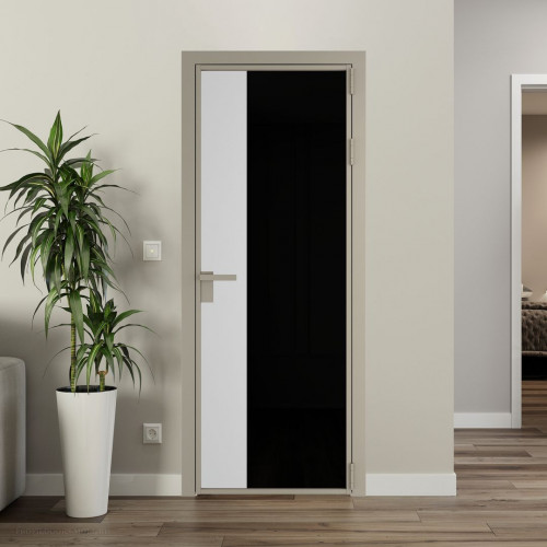 Межкомнатная дверь ProfilDoors 7 AG стекло Триплекс черный цвет профиля Никель матовый вставка Крем Вайт
